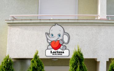 Geburtstafel Elefant grau - personalisierbar - 70x100cm